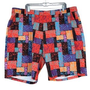 Hreski Men's Paisley Patchwork Golf Athleisure Shorts Size 44 Red Blue‎ Orange